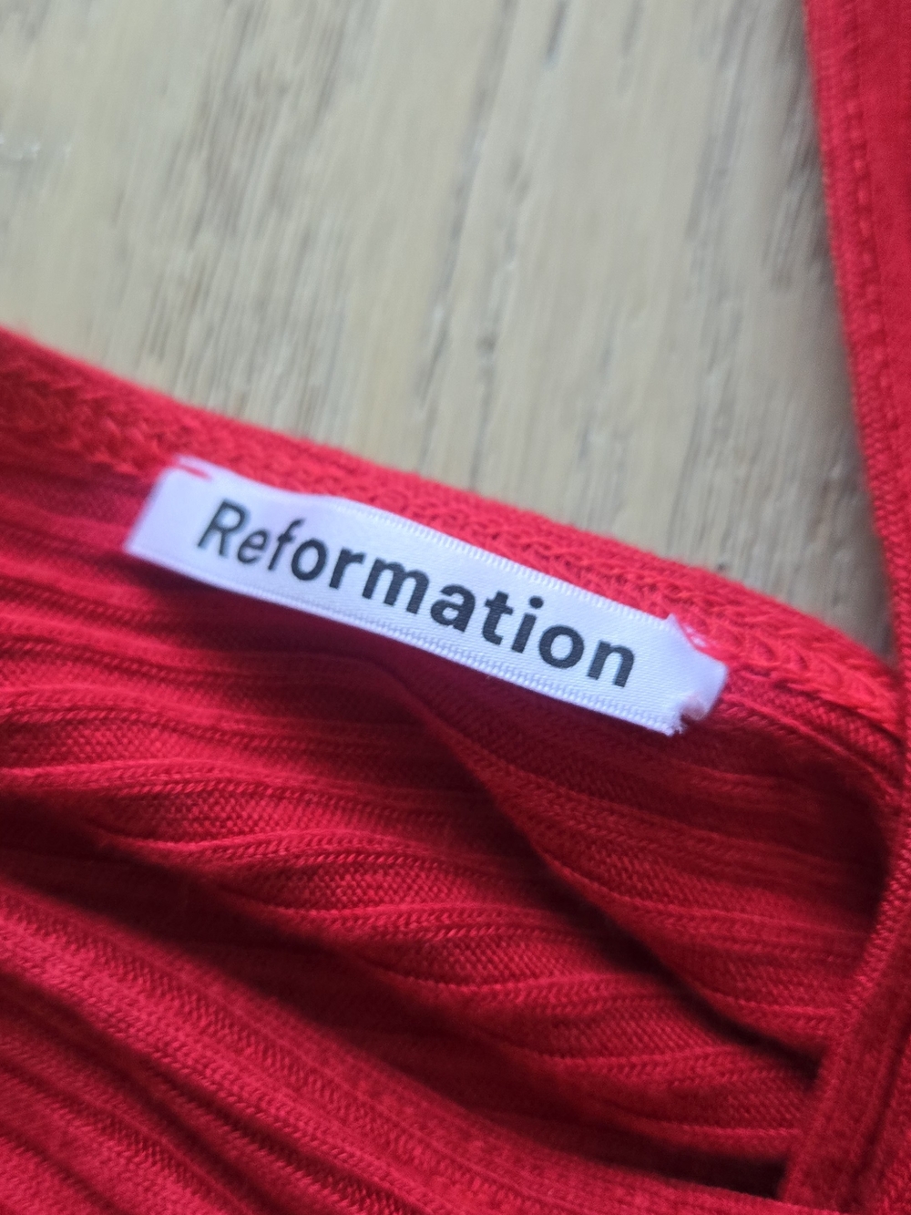 Reformation RED Ribbed Wrap V-Neck - Picture 2 of 5